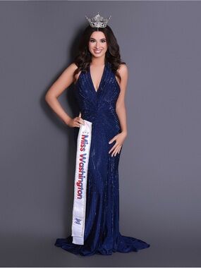 Sherri Hill Navy Crystal Halter with V-Neck Prom dress style 55577
